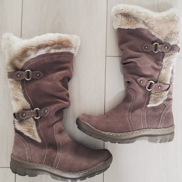 Naturalizer Brown Suede Leather Upper Faux Fur Shearling Lined Winter Boots Sz 7 - Picture 2 of 11